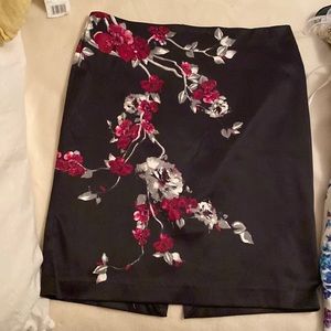 White House Black Market size 12 black floral satin skirt
